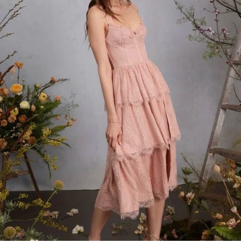V. Chapman Pink Lace Midi Dress